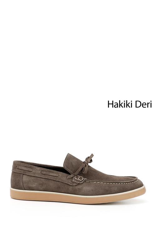 Erkek Vizon Süet Fiyonklu Hakiki Deri Loafer Ayakkabı