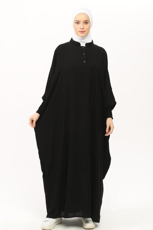 Kadın Medine İpeği Abaya Ferace Elbise Hakim Yakalı Yarasa Kollu Tesettür Elbise