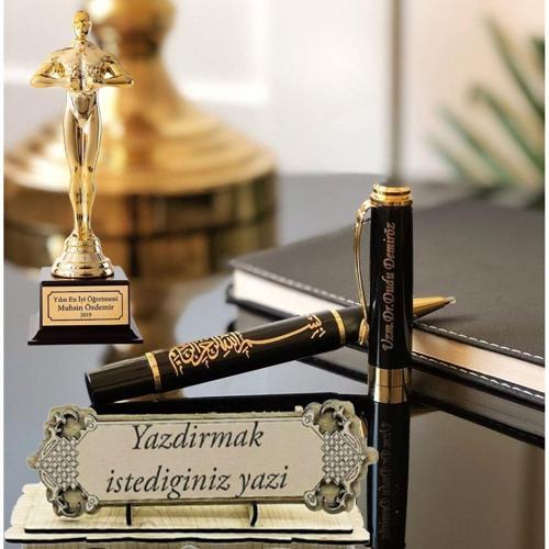 Kişiye Özel Ofis Hediye Seti-Oskar-Besmele Kabartmalı Kalem- İsimlik