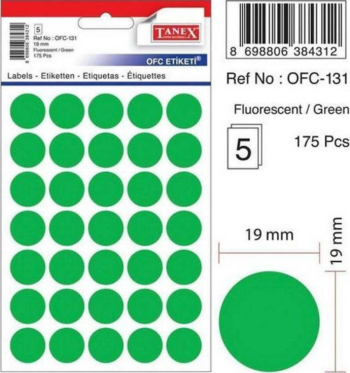 Ofis Etiketi Poşetli Yuvarlak 19 Mm Mix Color Ofc-131 (10 Lu Paket)