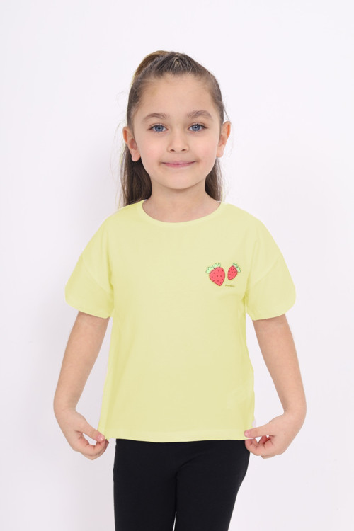 Toontoy Kız Çocuk Yakası Çilek Baskılı Tişört