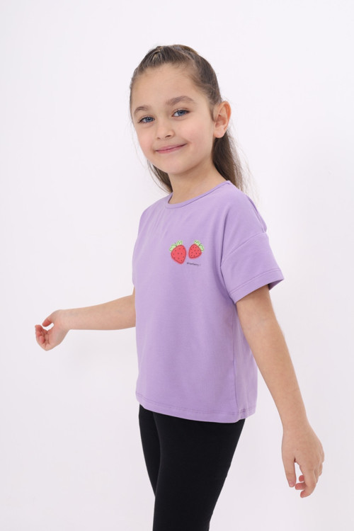 Toontoy Kız Çocuk Yakası Çilek Baskılı Tişört