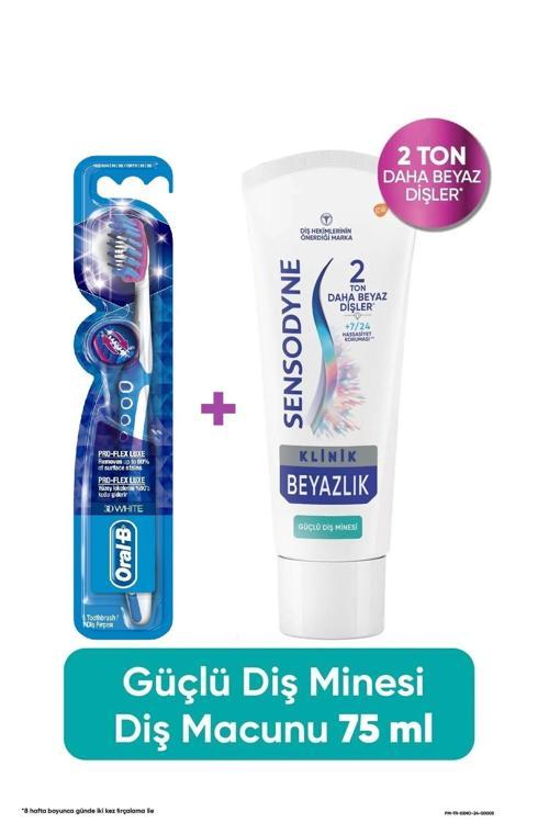 Klinik Beyazlık Güçlü Diş Minesi Diş Macunu 75 ml + Oral-B Pro Flex 3D White Luxe Medium Diş Fırçası