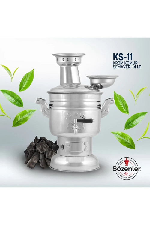 Sözen Sz11 4,5 Litre Krom Çelik Kömürlü Semaver