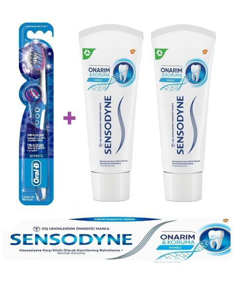 Onarım & Koruma Naneli Diş Macunu 75ml x 2 ADET + Oral-B Pro Flex 3D White Luxe Medium Diş Fırçası