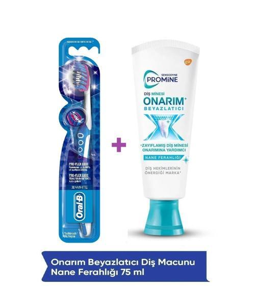 Promine Onarım Beyazlatıcı 75ml Diş Macunu + Oral-B Pro Flex 3D White Luxe Medium Diş Fırçası