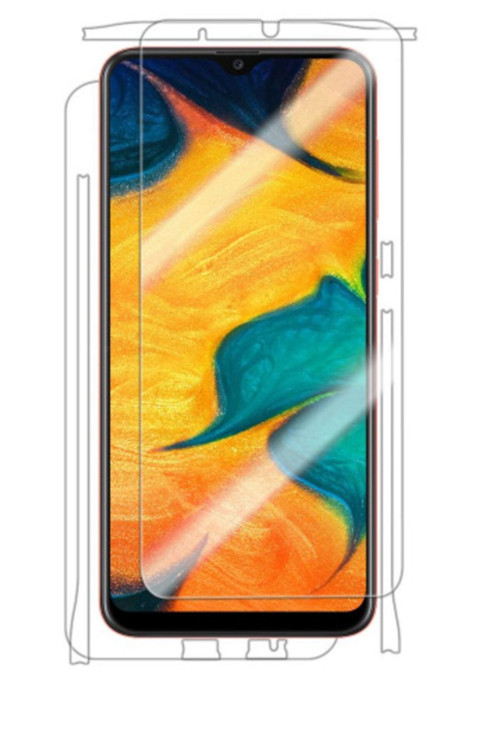 Galaxy A20 360 ° Full Body Ekran Koruyucu Kaplama Ön Arka Yan Darbe Emici Poliüretan Film