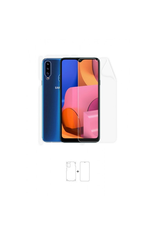 Galaxy A20s 360 ° Full Body Ekran Koruyucu Kaplama Ön Arka Yan Darbe Emici Poliüretan Film