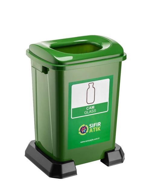 SY-4395 Sıfır Atık Cam Geri Dönüşüm Çöp Kutusu 50 lt Yeşil