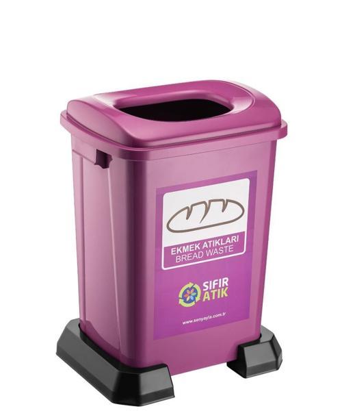 SY-4395 Sıfır Atık Ekmek Geri Dönüşüm Çöp Kutusu 50 lt Mor