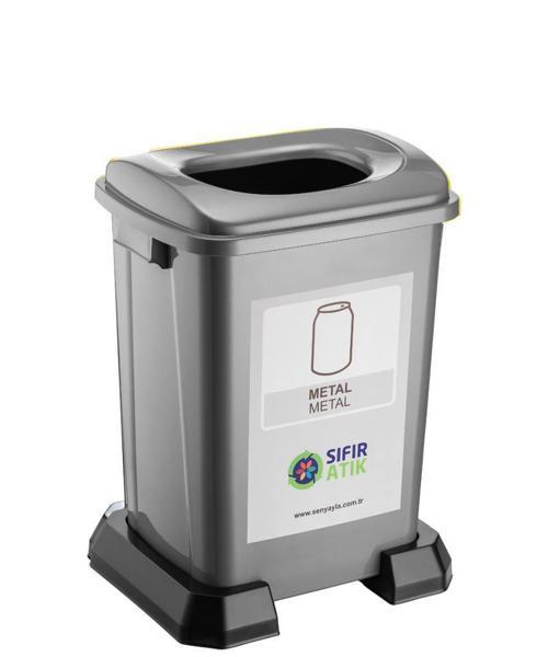 SY-4395 Sıfır Atık Metal Geri Dönüşüm Çöp Kutusu 50 lt Gri