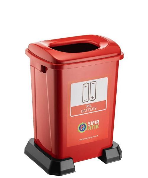 SY-4395 Sıfır Atık Pil Geri Dönüşüm Çöp Kutusu 50 lt Kırmızı