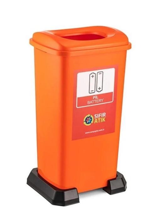 SY-4398 Sıfır Atık Pil Geri Dönüşüm Çöp Kutusu 70 lt Turuncu