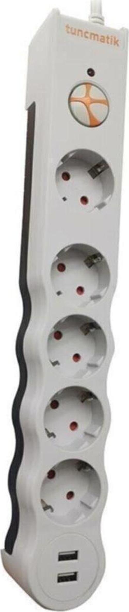 Powersurge Beyaz Beşli 2 Usb Girişli Akım Korumalı Priz 1.5 Metre Tsk5015