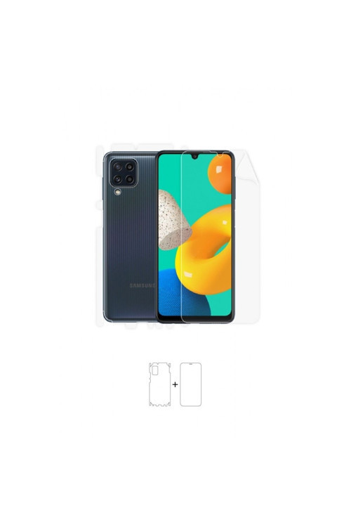 Galaxy M32 360 ° Full Body Ekran Koruyucu Kaplama Ön Arka Yan Darbe Emici Poliüretan Film