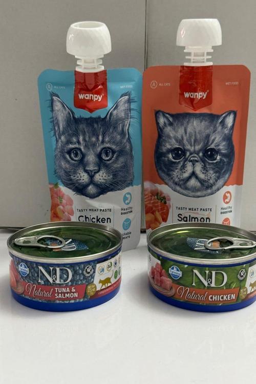 ND Natural Tuna Salmon&Natural Chicken&WANPYTesty Meat Paste Kedi Ödül Mamaları.