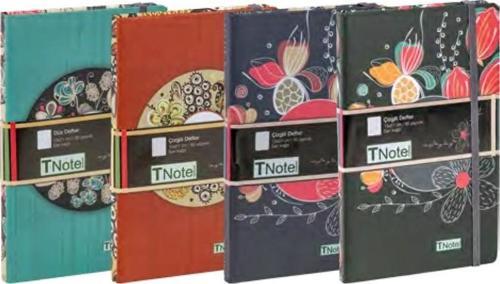 Tnote Ciltli Sert Kapak Defter (Kağıt Kaplı) 13X21 Cm 80 Sarı Sayfa Lastikli Çizgili 132101-D