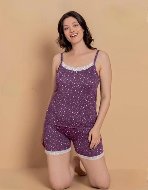 Kadın İp Askılı MİLAN Kumaş Likralı Şortlu Pijama Takımı 6026 - 1 Adet