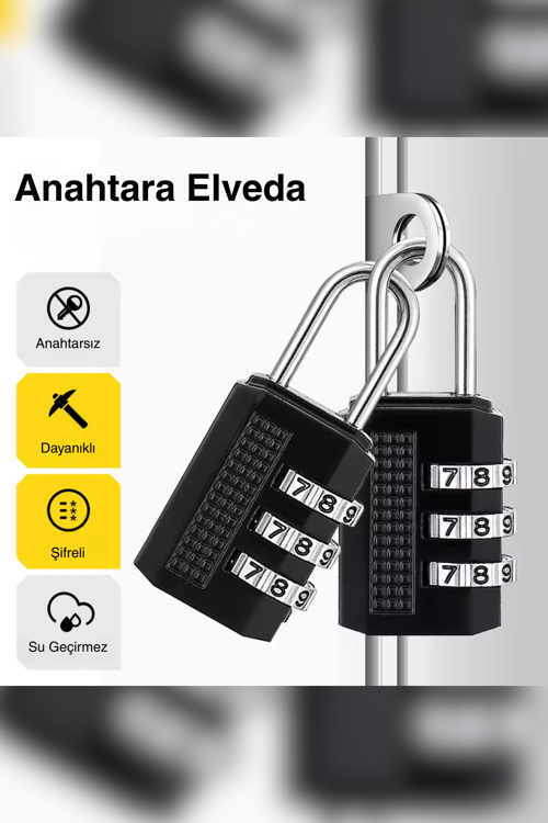 3 Şifreli Asma Kilit Dolap Bavul Valiz Çanta Güvenlik Şifreli Kilit 32 mm