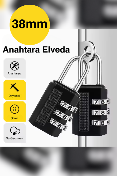 3 Şifreli Asma Kilit Dolap Bavul Valiz Çanta Güvenlik Şifreli Kilit 38 mm