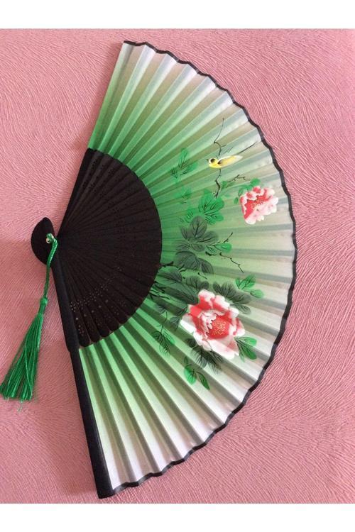 Kırmızı Çiçekli Desenli Bambu Şık Japon Yelpaze Lüks Özel Tasarım