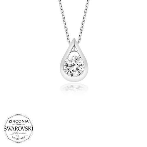 Swarovski Taşlı Gümüş Damla Tektaş Bayan Kolye SL4072