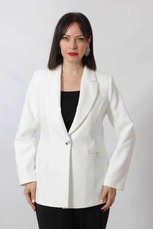 1904 Beyaz  Fermuarlı Cep Aksesuarlı  Kadın Büyük Beden Blazer Ceket
