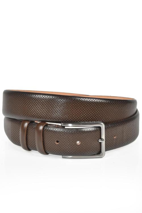 Kahve Erkek Nokta Desenli Klasik Kemer 3,5 cm Hakiki Deri Kemer 2104489