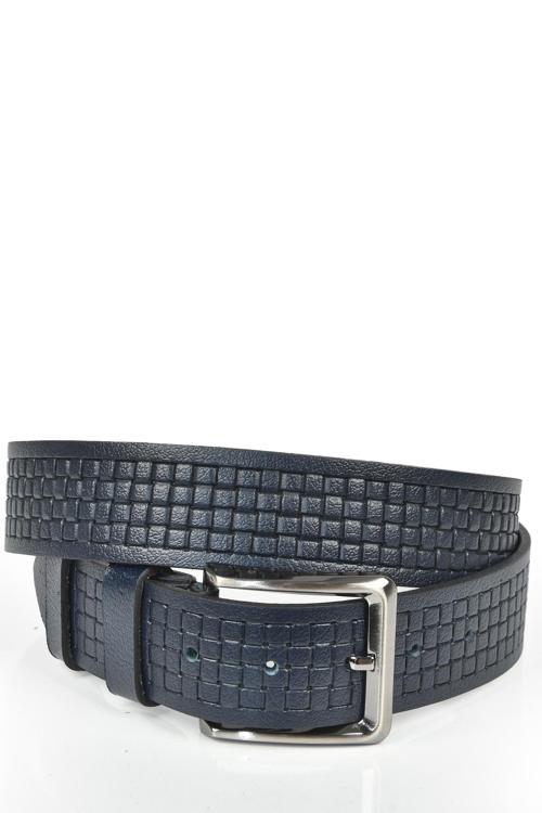 Erkek Lacivert Kare Desenli Hakiki  Deri Kot Kemeri Orjinal Deri 4 cm Spor Kemer 2402620