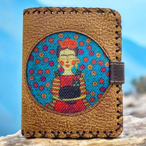 El Yapımı Kadın Cüzdan Vegan Deri Frida Kahlo Görselli Hardal Renk