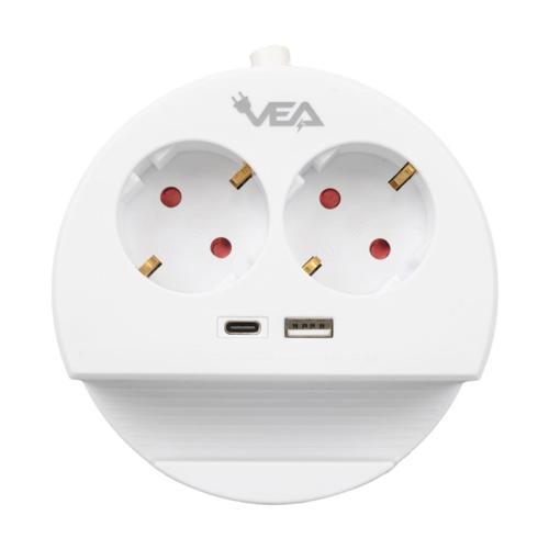 VE- G1102C 2'li USB+ Type-C Girişli Anahtarlı 1.5 Metre Grup Priz