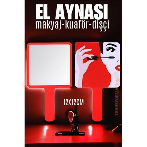 El Aynası Makyaj Aynası Kuaför Dişçi Güzellik Merkezi Aynası KIRMIZI