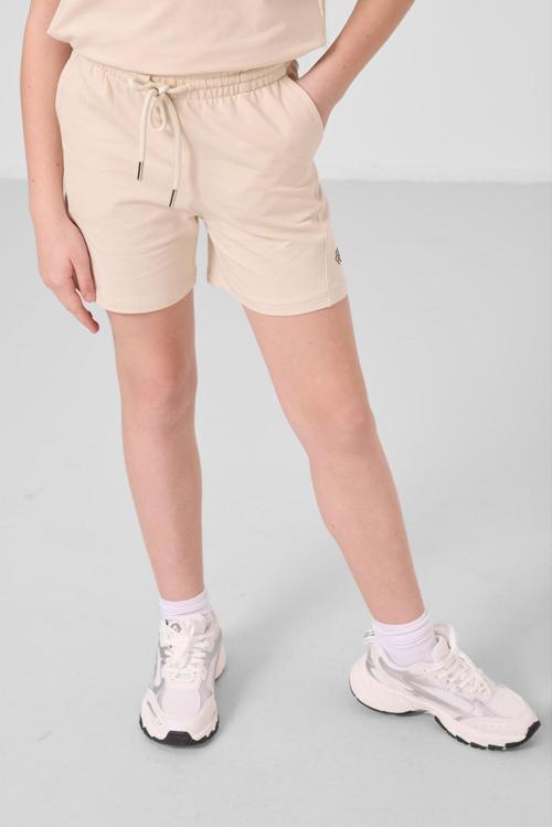 Bej Pamuklu Yumuşak Dokulu Standart Fit Basic Kız Çocuk Şort Takım - 75184