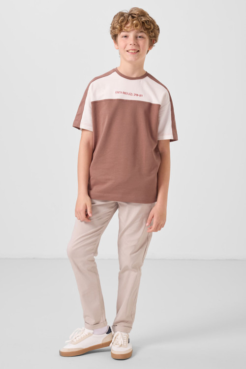 Tarçın Pamuklu Yumuşak Dokulu Oversize Fit Baskılı Erkek Çocuk T-Shirt - 11290