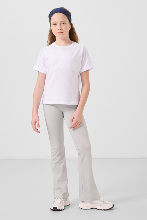 Beyaz Pamuklu O Yaka Oversize Fit Basic Kız Çocuk T-Shirt - 75182