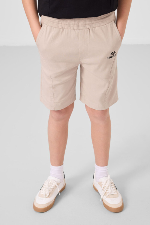 Siyah-Taş Pamuklu Oversize Fit Dokuma Hafif Esnek Chino Erkek Çocuk Şort Takım - 11276