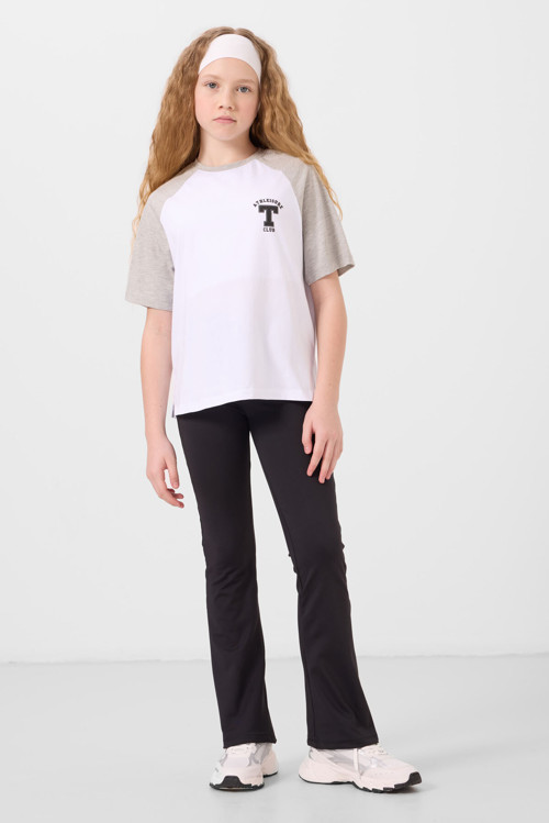 Beyaz O Yaka Pamuklu Baskılı Oversize Fit Kız Çocuk T-Shirt - 75179