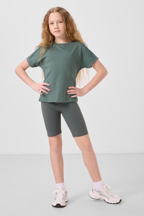 Açık Yeşil Pamuklu O Yaka Oversize Fit Basic Kız Çocuk T-Shirt - 75182