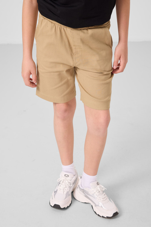 Siyah-Koyu Bej Pamuklu Oversize Fit Dokuma Hafif Esnek Chino Erkek Çocuk Şort Takım - 11279