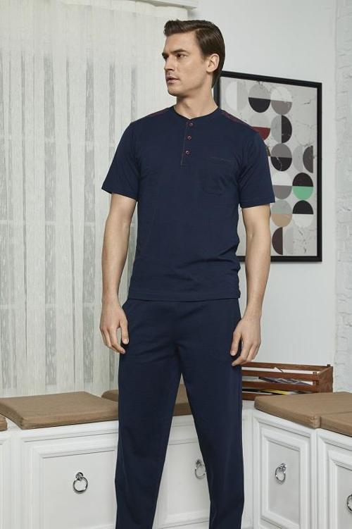 7612 Erkek Midi Yaka 3'Lü Pijama Takım