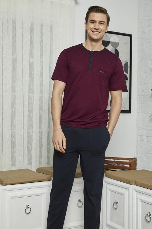 7618 Erkek Midi Yaka 3'lü Pijama Takımı