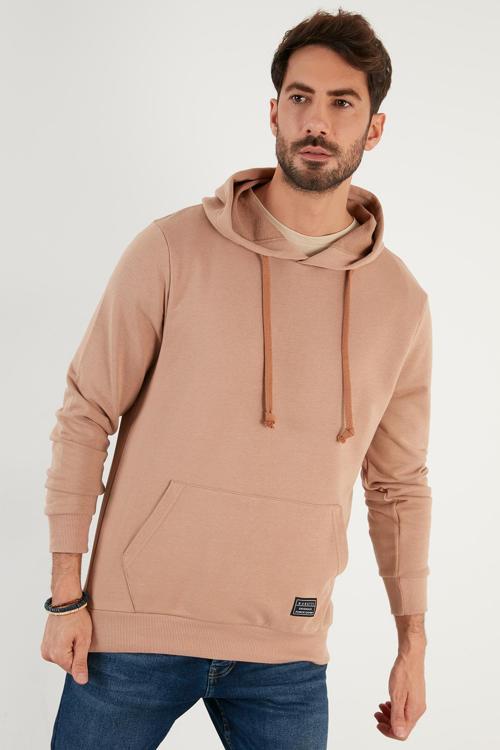 Pamuklu Kapüşonlu Kanguru Cepli Erkek Sweat 5905240 BEJ