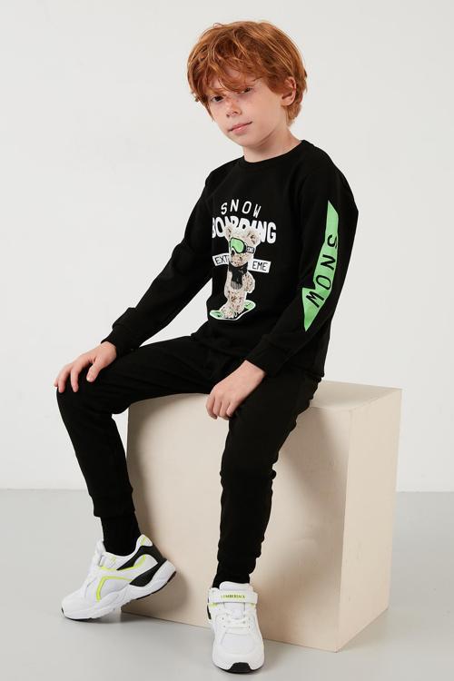 Baskılı Bisiklet Yaka Cepli % 100 Pamuk Çocuk Unisex Çocuk Takım 59211212 SİYAH