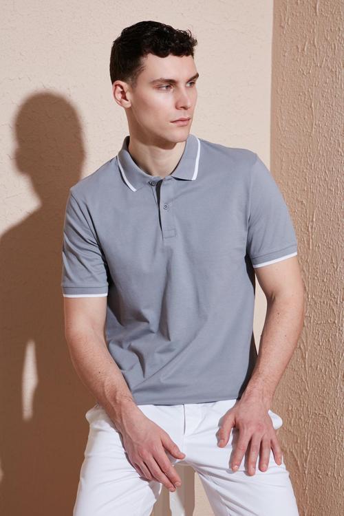 Pamuklu Regular Fit Erkek Polo Yaka T Shirt 5902063 Açık Gri-Ekru
