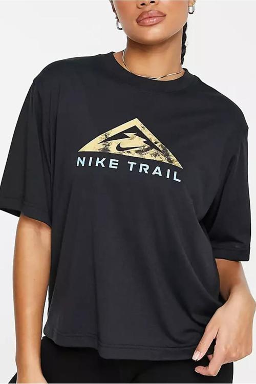 Running Trail Logo T-shirt Black Kadın Bol Kesim Spor Tişört Siyah