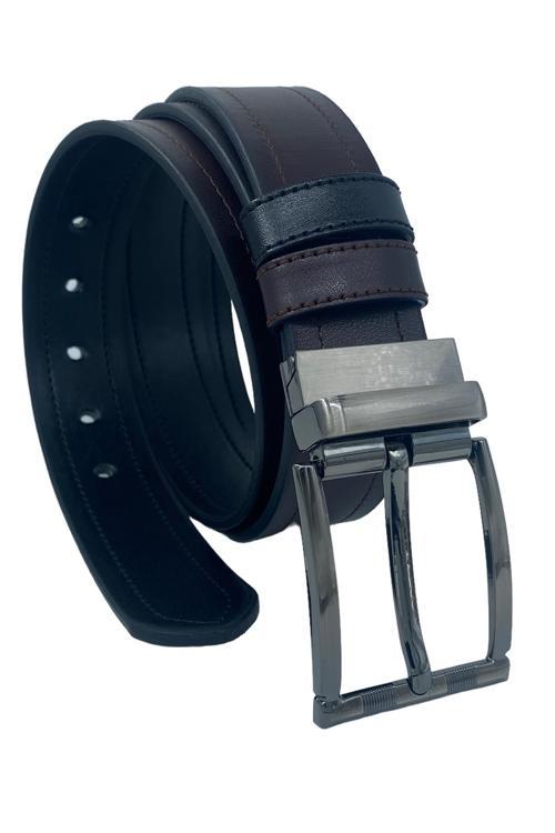 Kahverengi / Siyah Çift Taraflı Suni Deri 4 cm.lik Unisex Spor Kemer