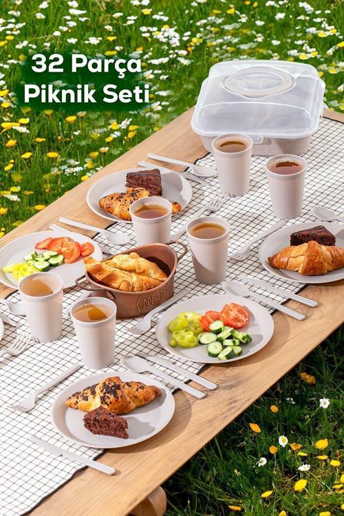 0039 Karizma 32 Parça 6 Kişilik Piknik Seti-cappuccino
