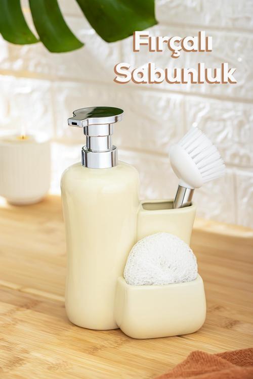277745 Sıvı Sabunluk Fırçalı Süngerlikli Sabunluk Krem