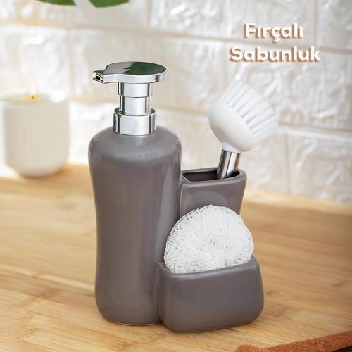 277746 Sıvı Sabunluk Fırçalı Süngerlikli Sabunluk Gri