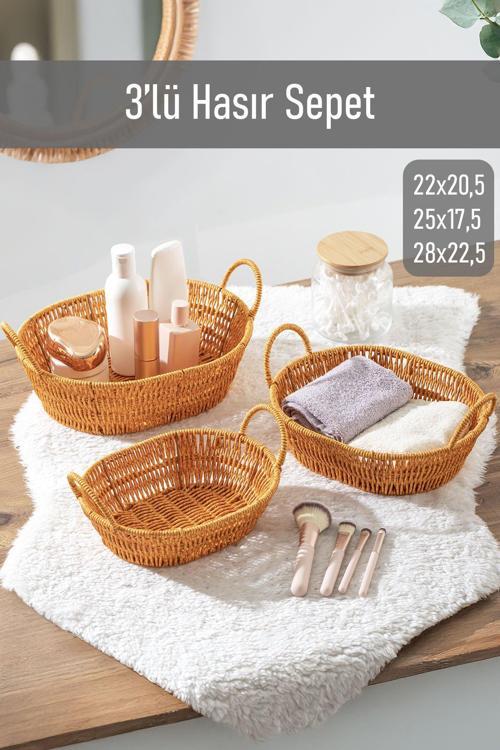 302a 3lü Düzenleyici Oval Hasır Sepet Seti Ekmeklik Sepet